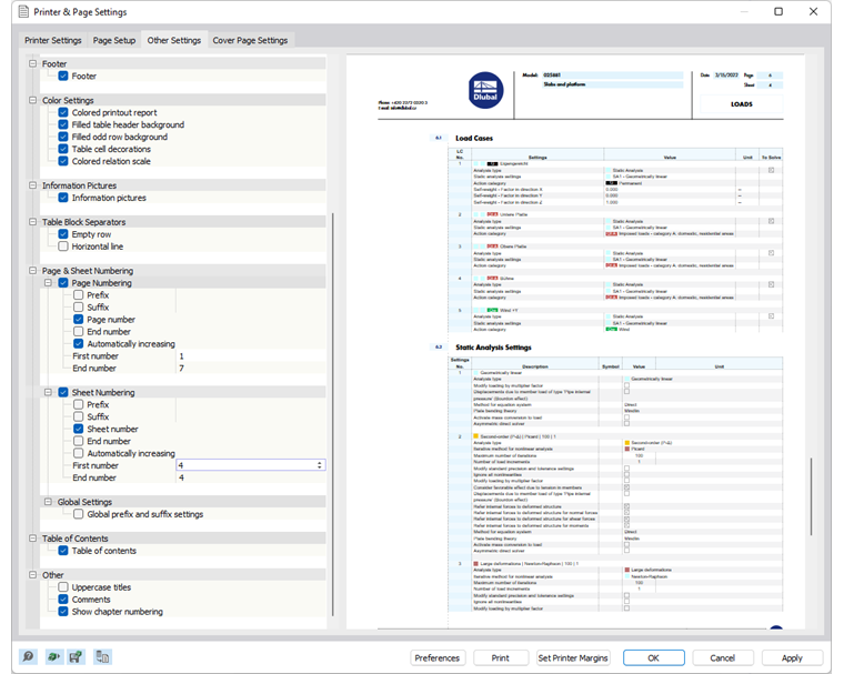 Definição da numeração de página e folha