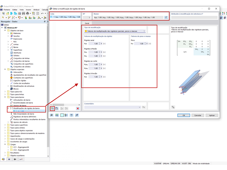 FAQ 005201 | Como é que posso modificar a rigidez de determinadas barras utilizando um fator no RFEM 6 e no RSTAB 9?