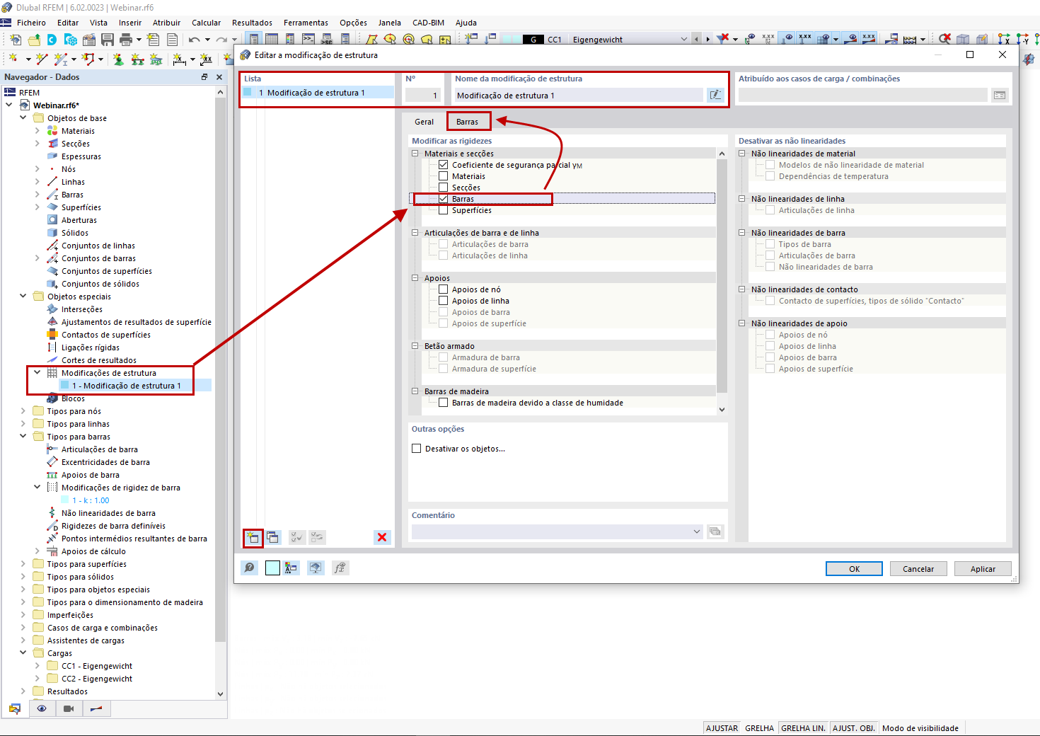 FAQ 005201 | Como é que posso modificar a rigidez de determinadas barras utilizando um fator no RFEM 6 e no RSTAB 9?