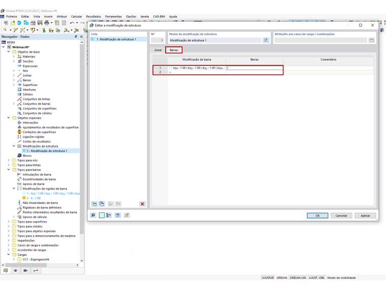 FAQ 005201 | Como é que posso modificar a rigidez de determinadas barras utilizando um fator no RFEM 6 e no RSTAB 9?