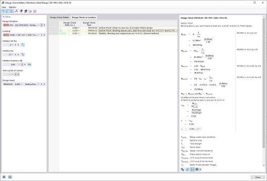 Detalhes da verificação do dimensionamento de aço | Verificações na posição