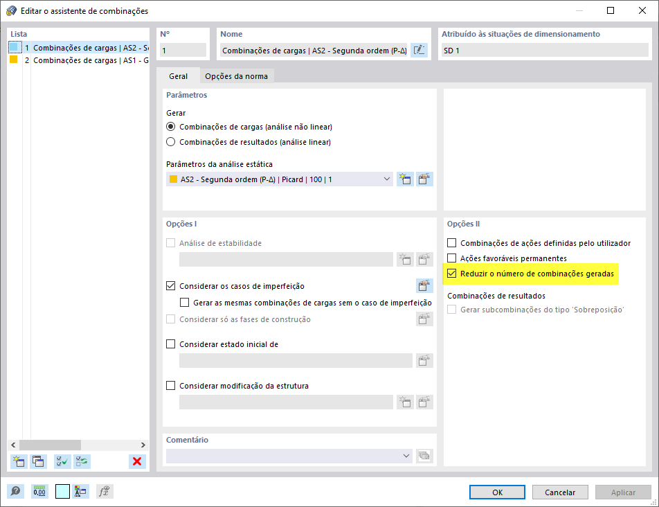 FAQ 005203 | Onde é que posso ativar a redução das combinações de carga no RFEM 6? E como funciona esta redução?