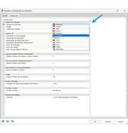 Opções do programa, seleção do idioma