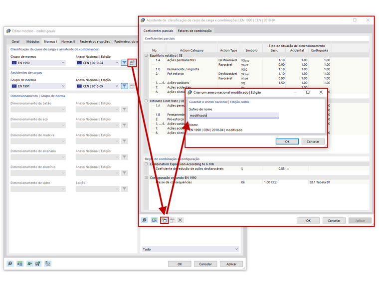 FAQ 005206 | Como é que posso ajustar os coeficientes parciais de segurança e os coeficientes de combinação no RFEM 6 e no RSTAB 9?
