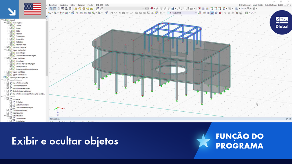 Visualização da função para mostrar e ocultar objetos num modelo digital.