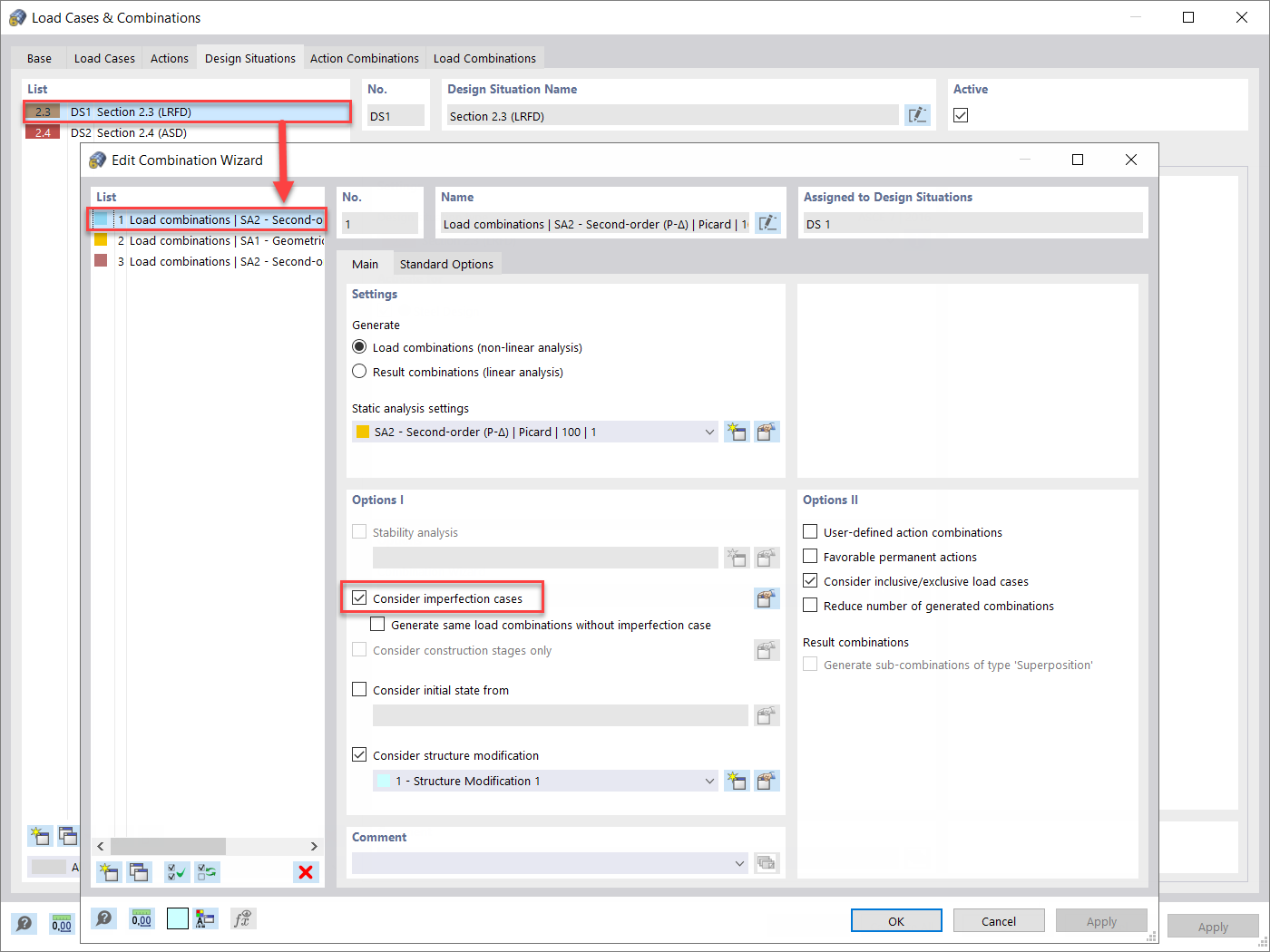 Consideração de imperfeições: Situação de dimensionamento 1 – LRFD