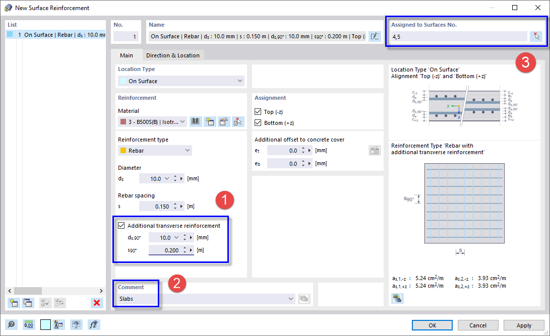 Definição da armadura de superfície