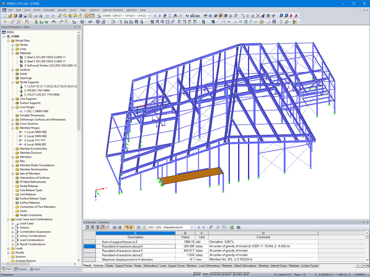 Modelo 3D da estação de vale no RFEM (© m3-ZT GmbH)