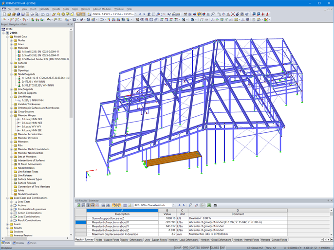 Modelo 3D da estação de vale no RFEM (© m3-ZT GmbH)