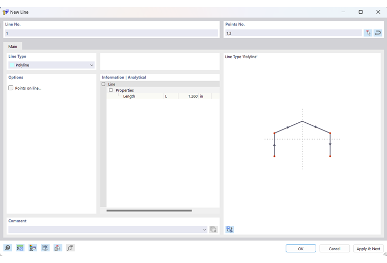 Caixa de diálogo "Nova linha"