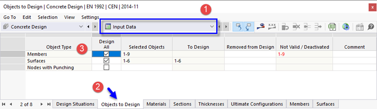 Ativação de barras para o dimensionamento