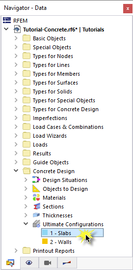 Configurações de dimensionamento ULS