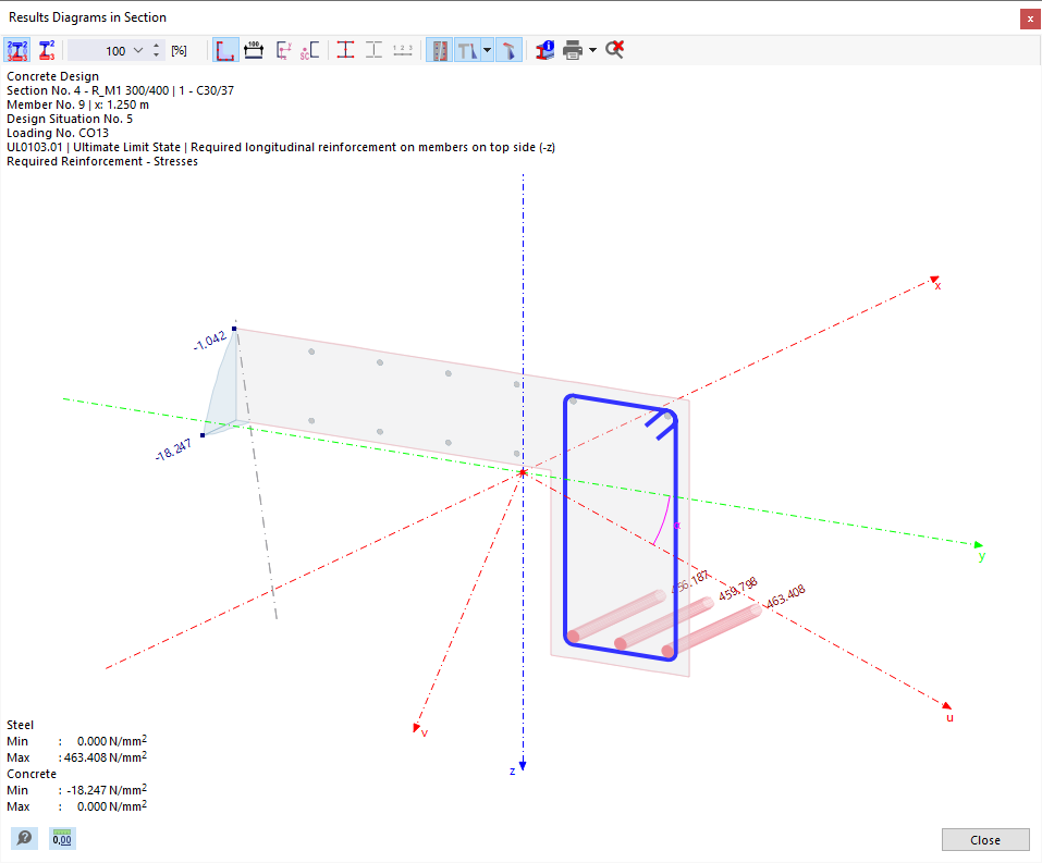 Diagrama das tensões dos varões de armadura e do betão