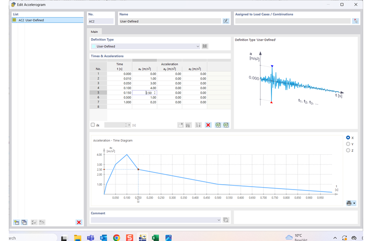 Caixa de diálogo "Novo Acelerograma"
