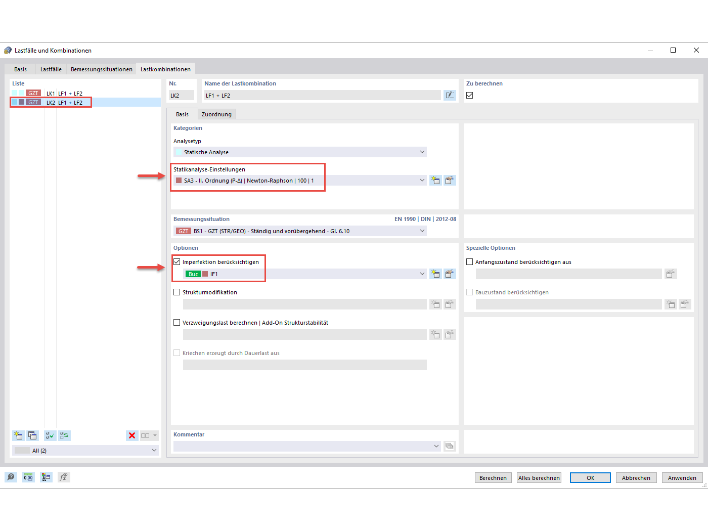 Abordagem para a combinação de carga à qual o caso de imperfeição é atribuído
