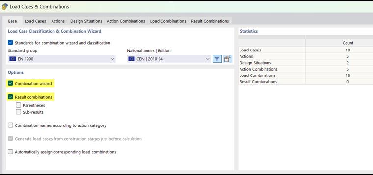 Ativar assistente de combinações e combinações de resultados