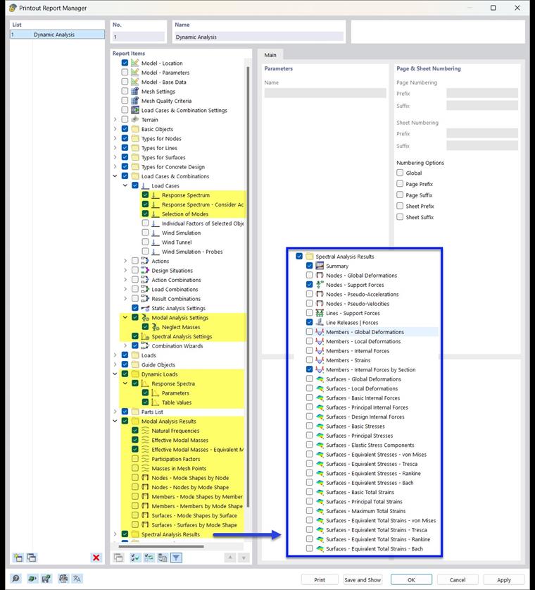 Seleccionar dados da análise dinâmica no gestor de relatórios de impressão