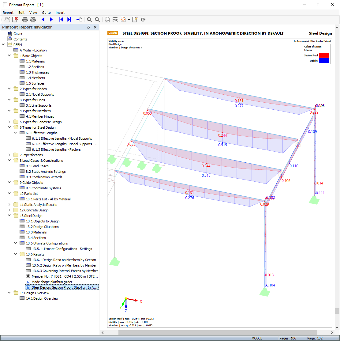 Imagem das relações de cálculo no relatório de impressão