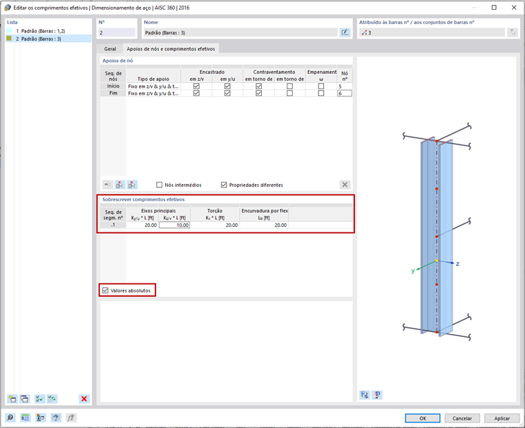 FAQ 005240 | Como é que defino os comprimentos efetivos ao realizar o dimensionamento de aço no RFEM 6?