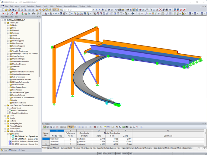Modelo da escada em caracol com estrutura de apoio no RFEM (© StructureCraft)