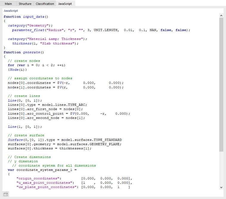Parâmetros JavaScript de um bloco