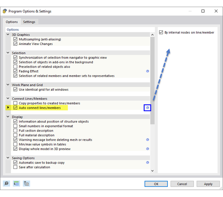 Caixa de diálogo ' Opções e configuração do programa '
