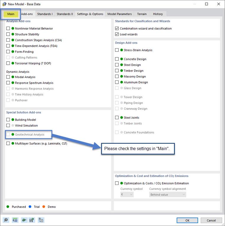 FAQ 005264 | Tenho uma licença para o módulo Análise geotécnica e parece-me que está disponível. No entanto, não pode ser ativado. O que pode