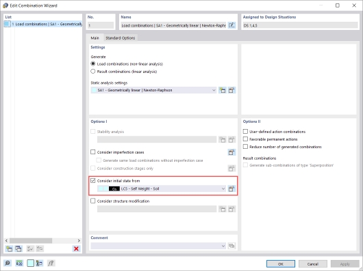 Considera&#xE7;&#xE3;o do estado inicial no assistente de combina&#xE7;&#xF5;es