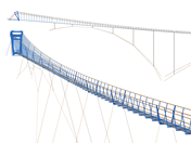 Modelo da estrutura da ponte pedonal suspensa no RFEM 6