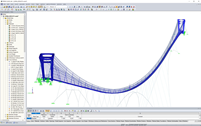 CP 001237 | Modelo de barras 3D da ponte pedonal suspensa no RFEM 5