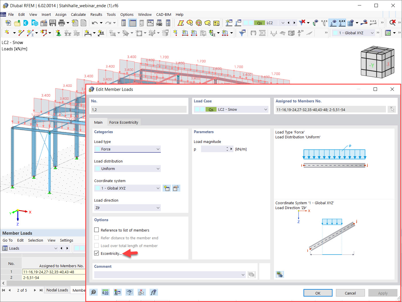 Excentricidade de carga de barra