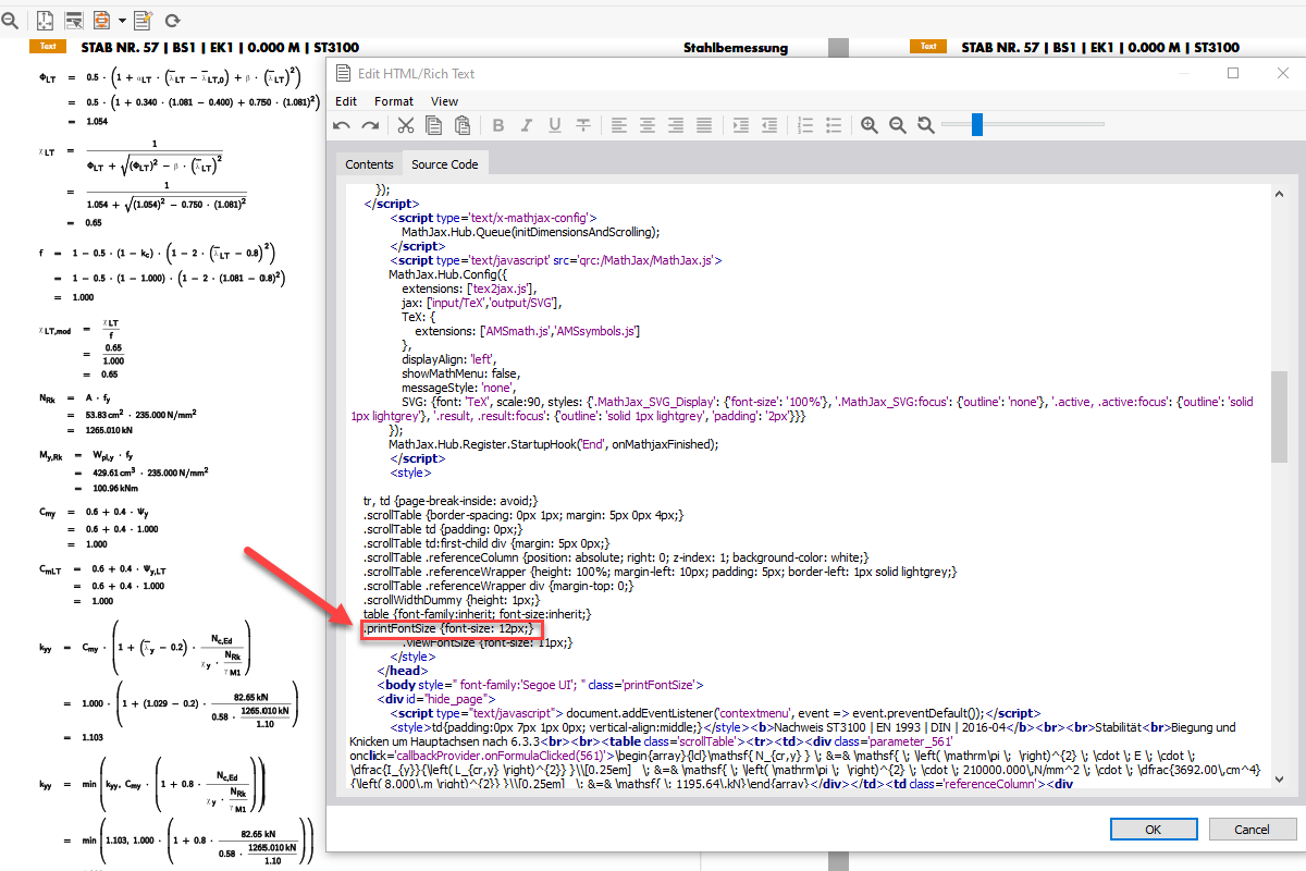 FAQ 005274 | Posso ter as fórmulas de dimensionamento apresentadas no relatório de impressão num formato ligeiramente maior?