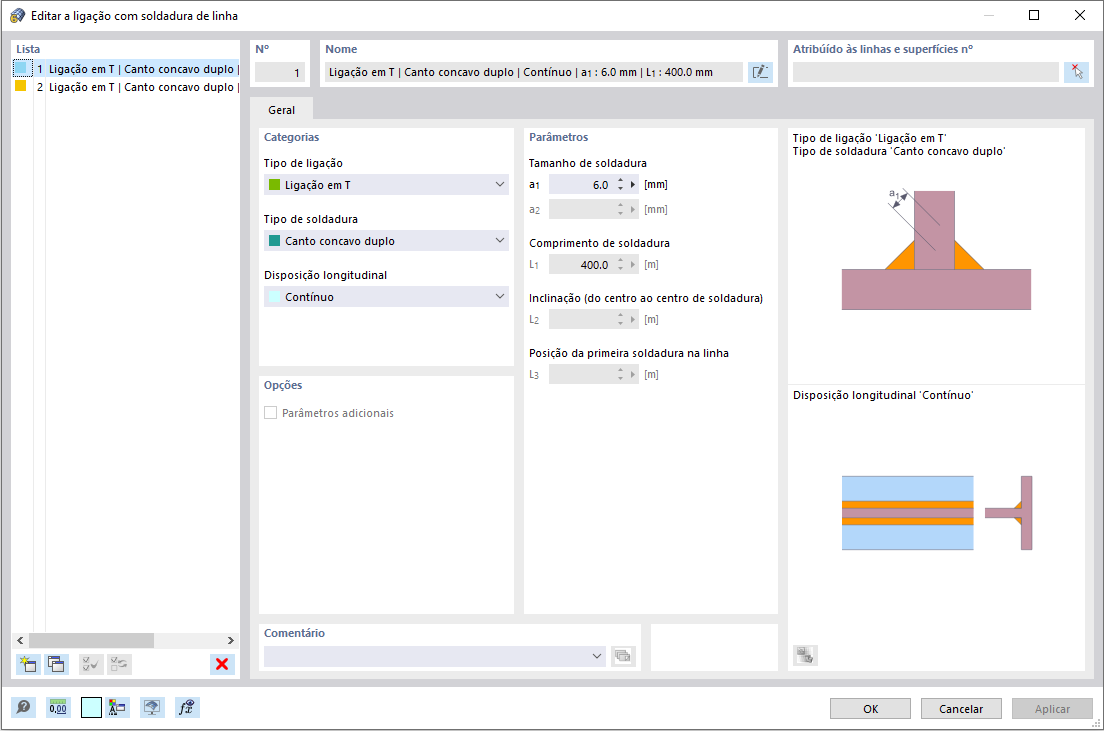Definição de uma soldadura de linha