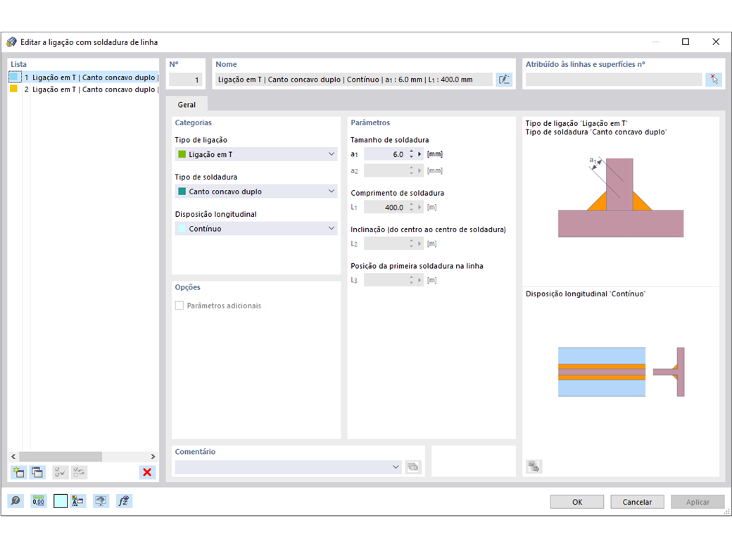Definição de uma soldadura de linha