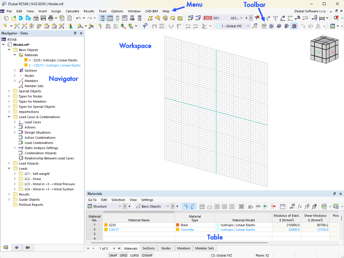 Interface de utilizador do RSTAB