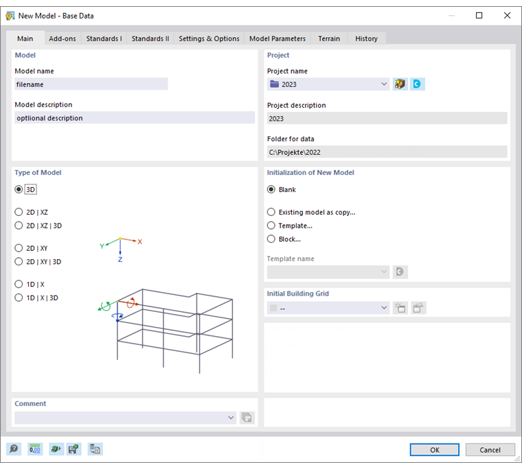 Caixa de diálogo "Novo Modelo – Dados gerais", separador "Geral"