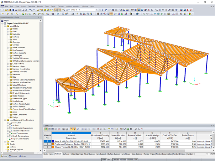 Estrutura do pátio interior modelado no RFEM (© D-Bois)