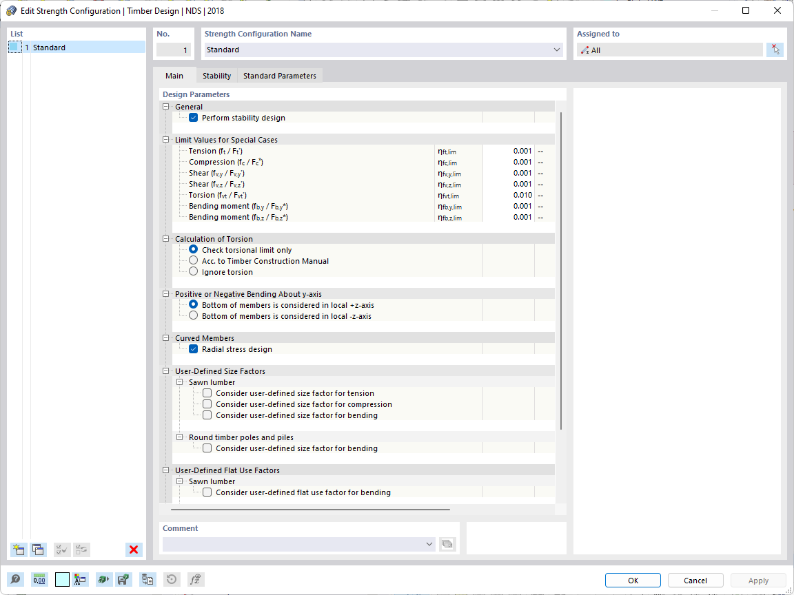 Função 002496 | Verificação de torção segundo a norma dos EUA ANSI/AWC NDS