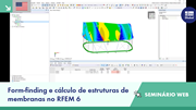 Captura de ecrã de um seminário web sobre a formação e o cálculo de estruturas de membrana em contextos de engenharia utilizando o RFEM 6.