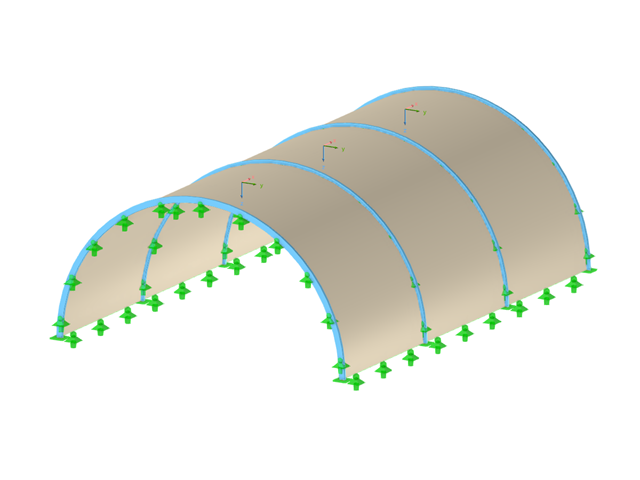 Membrana apoiada em arco com apoio de montagem
