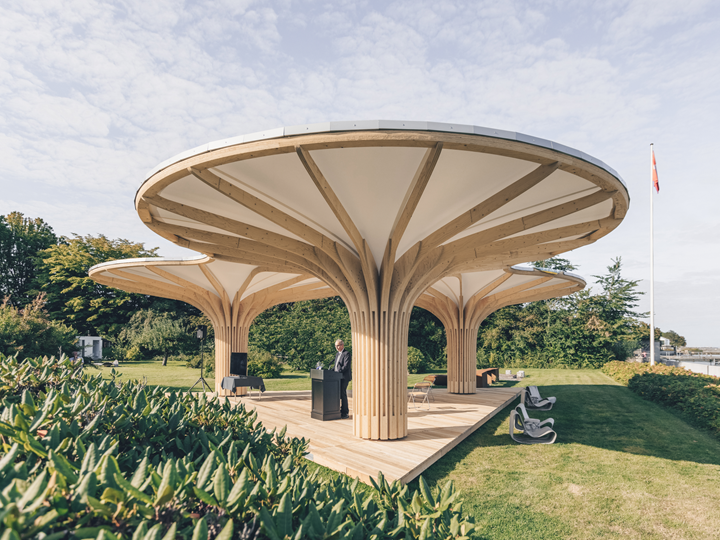 Projeto de pavilhão "Into the Woods" na embaixada da Suíça na Dinamarca (© Blumer-Lehmann AG)