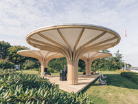 Projeto de pavilhão "Into the Woods" na embaixada da Suíça na Dinamarca (© Blumer-Lehmann AG)