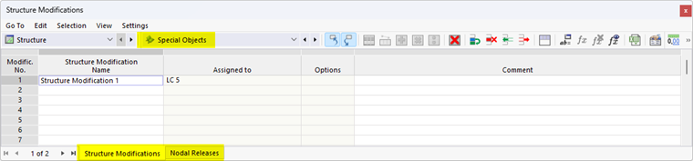 Objetos especiais na tabela