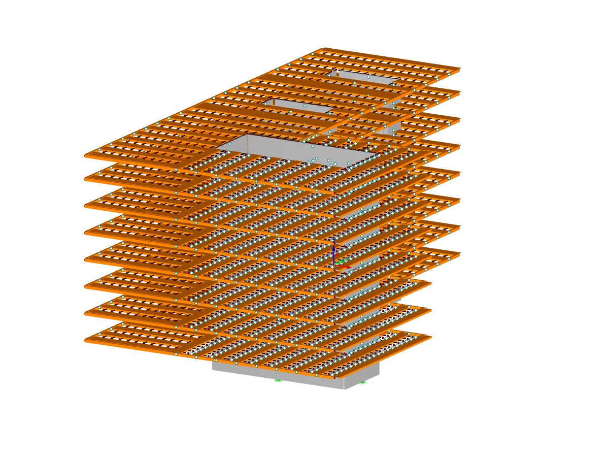 Submodelo do edifício residencial "Krokodil" no RSTAB (© Timbatec Holzbauingenieure Schweiz AG)