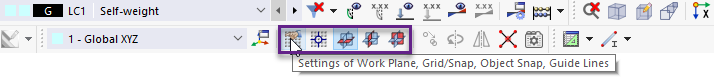 Botões para configuração do plano de trabalho