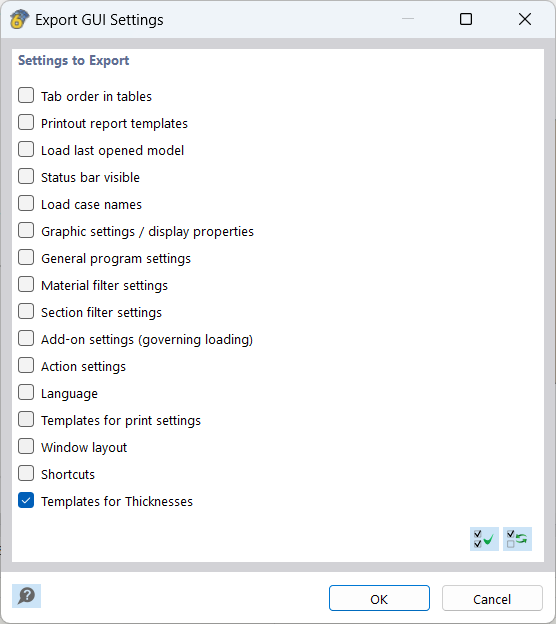 Exportar configuração GUI (espessuras)
