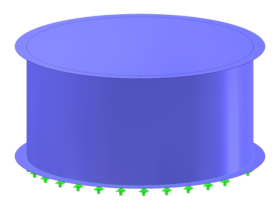 Silo de aço com planta circular e cobertura plana, projetado para armazenamento eficiente e proteção contra intempéries.