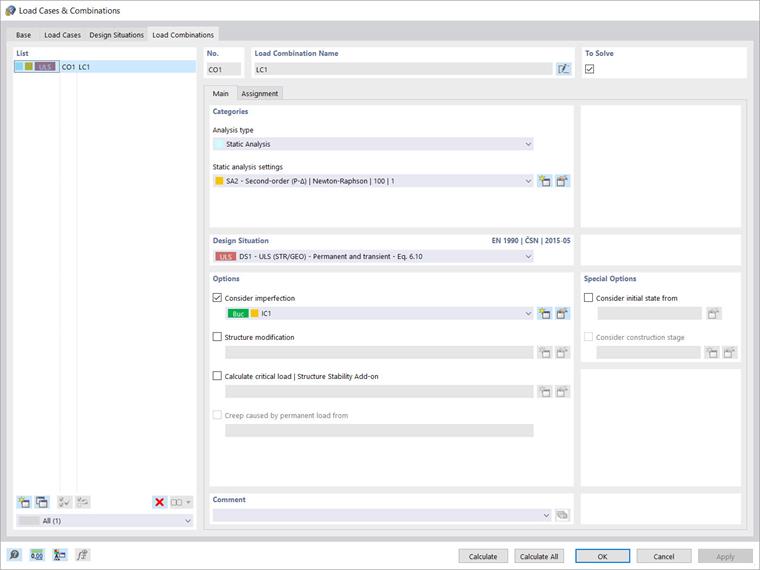 Configuração da análise de segunda ordem para os efeitos da imperfeição na forma própria da encurvadura no RFEM 6