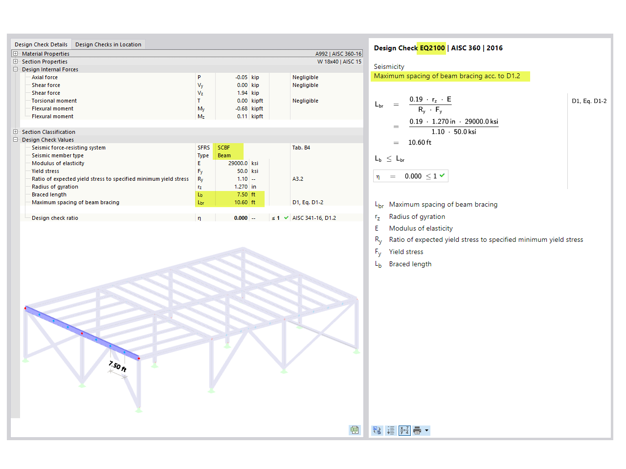KB 001775 | Dimensionamento de um pórtico contraventado segundo a AISC 341-16 no RFEM 6