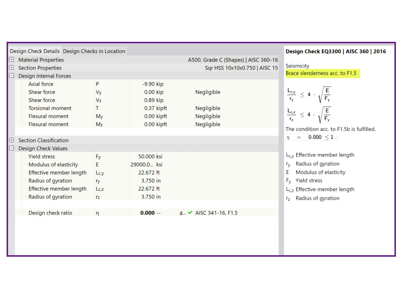 KB 001775 | Dimensionamento de um pórtico contraventado segundo a AISC 341-16 no RFEM 6